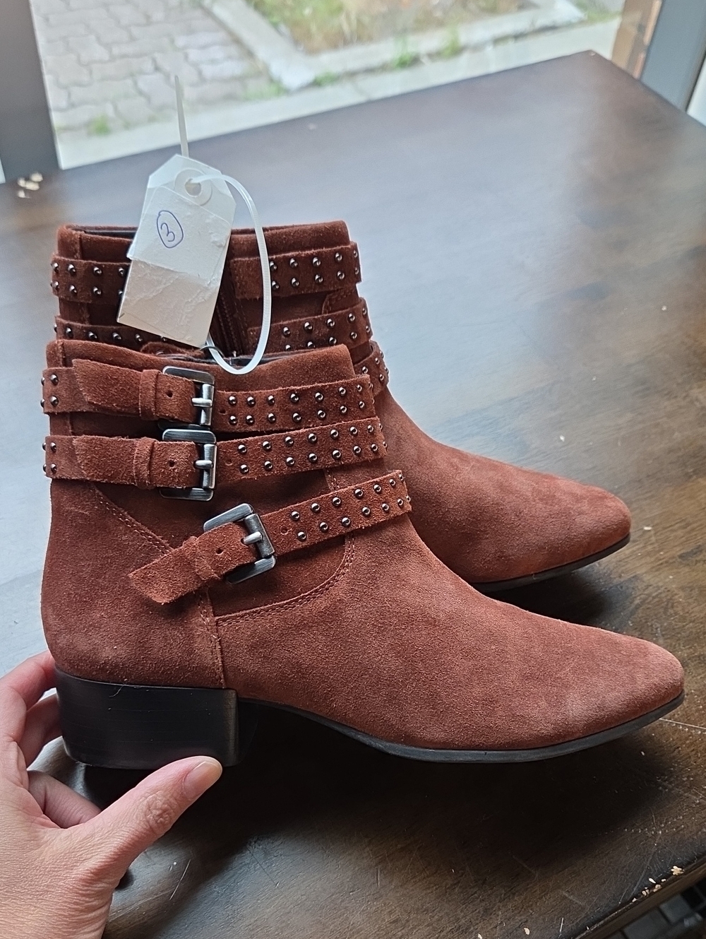 Geox Size Size EU 38 US 8 Women’s Suede Studded Ankle Boots - Rust Brown NEW